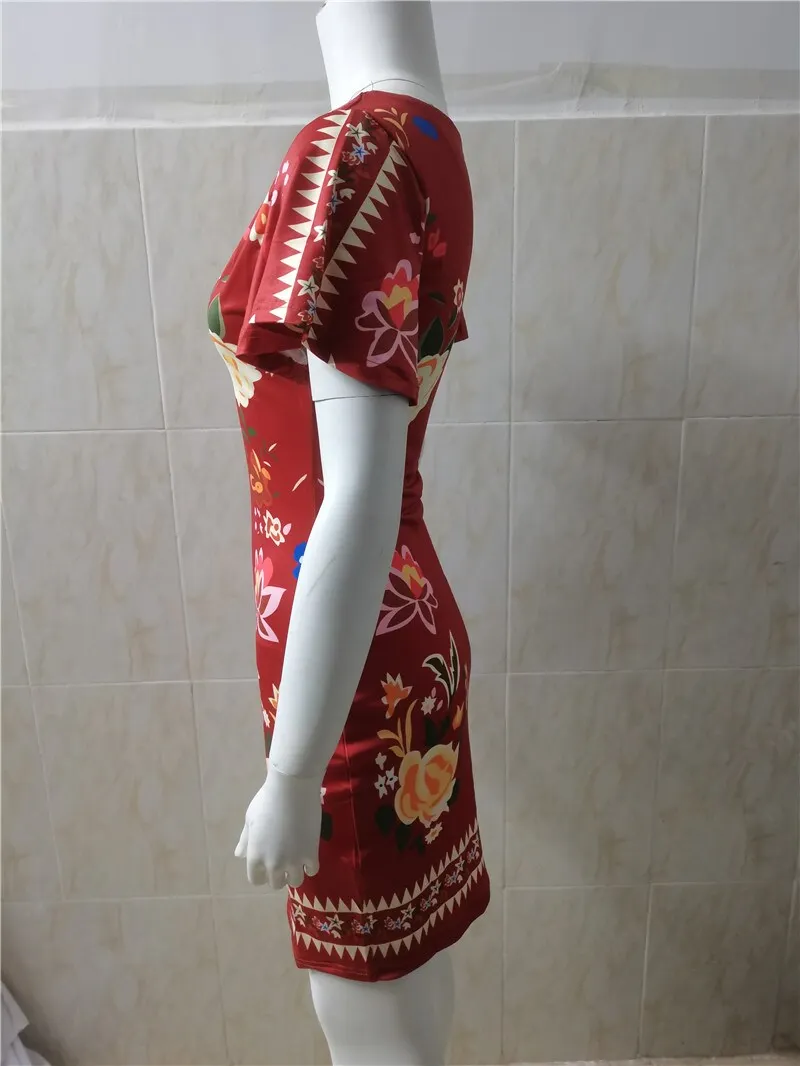 Women's Elegant Dress Vintage Floral Print Ruffles Bodycon Dress for Party Cocktails Casual Mini Dress Vacation Dress