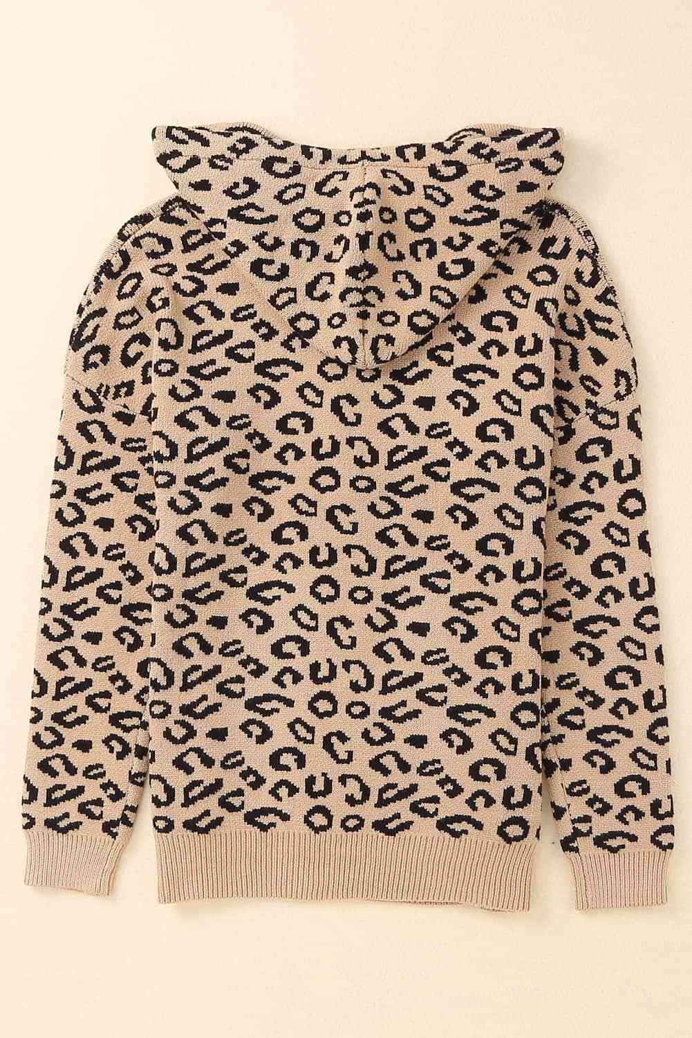 Maxct &Woven Right Leopard Print Drawstring Hooded Sweater