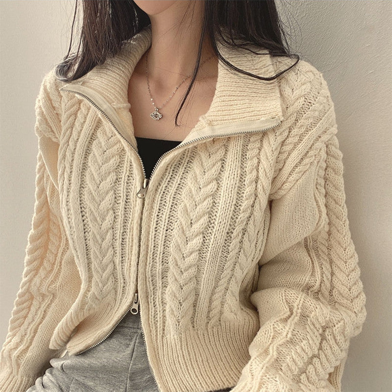 Maxct Twist Double Zipper Design Short Cardigan