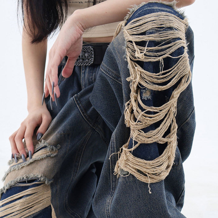 Grunge Aesthetic Ripped Wide Jeans Maxct