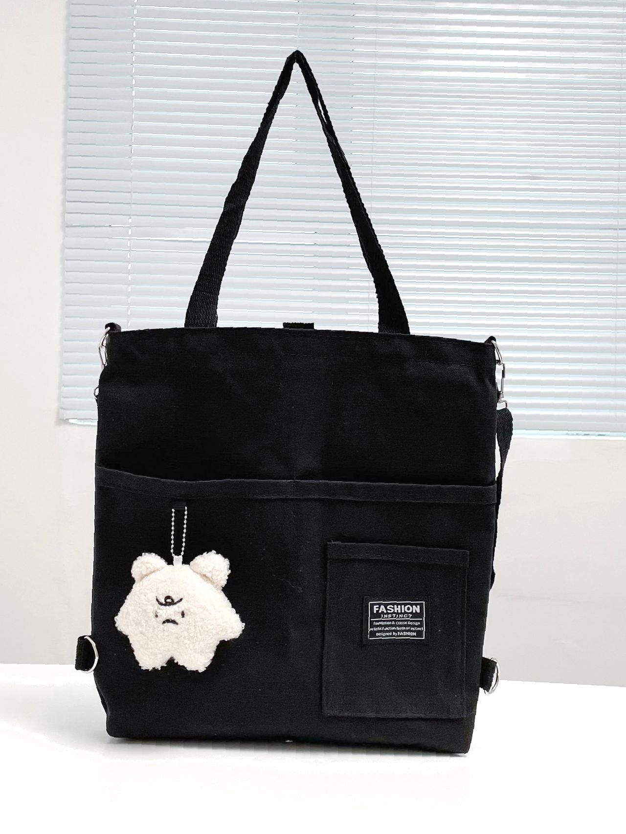Maxct - Letter Graphic Shopper Bag with Bag Charm  - Women Tote Bags