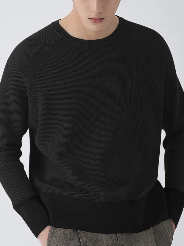 Maxct - Mens Round Neck Knitted Solid Color SweaterI