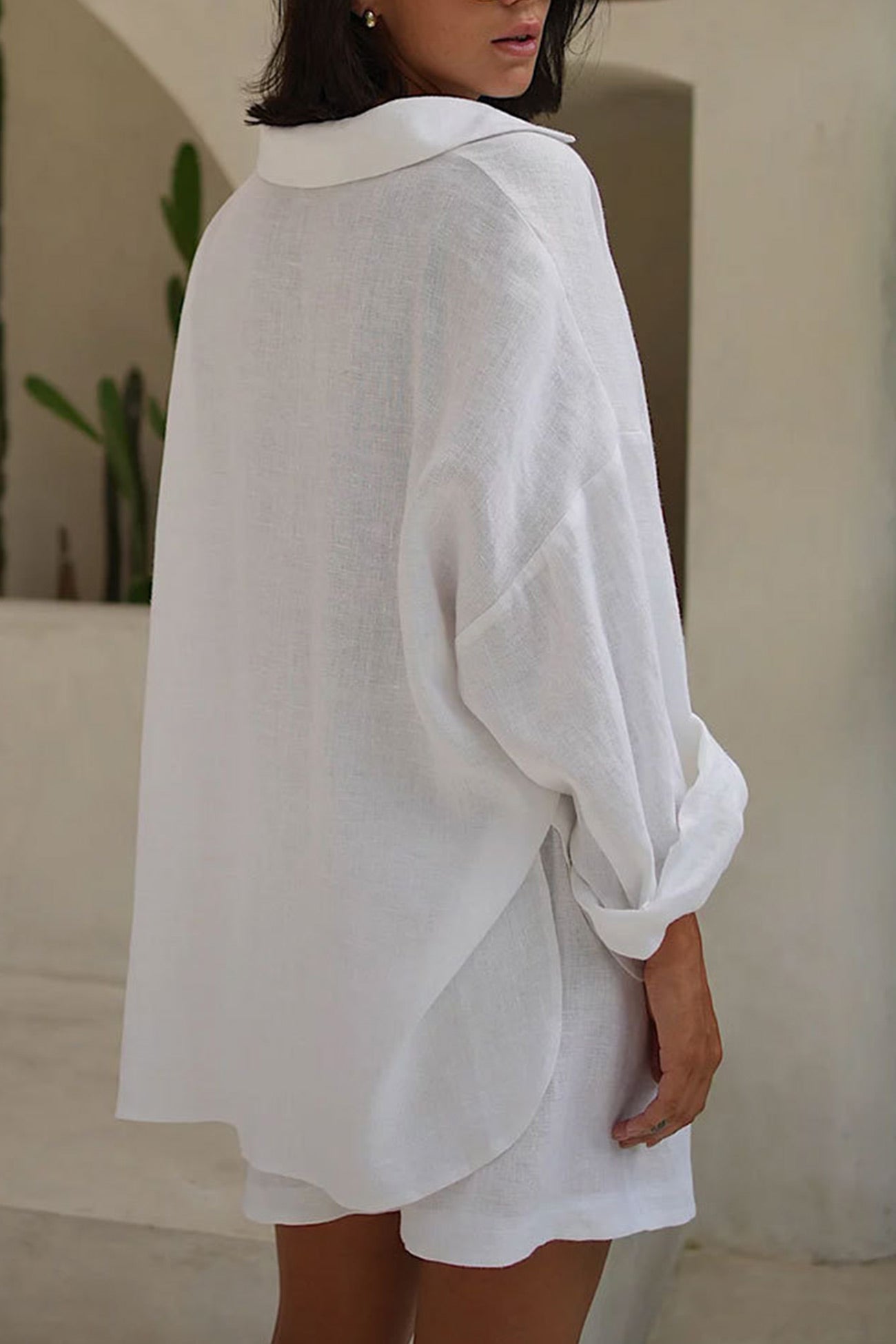 Maxct Cotton Slit Hem Blouse Shorts Suits
