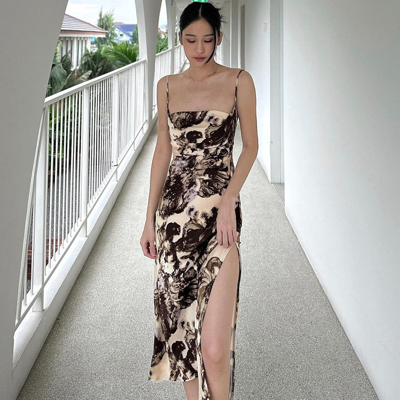 Style Hot Women's 2024 Summer New Fashion Printing Sexy Backless Lace Dress Manufacturers Wholesale