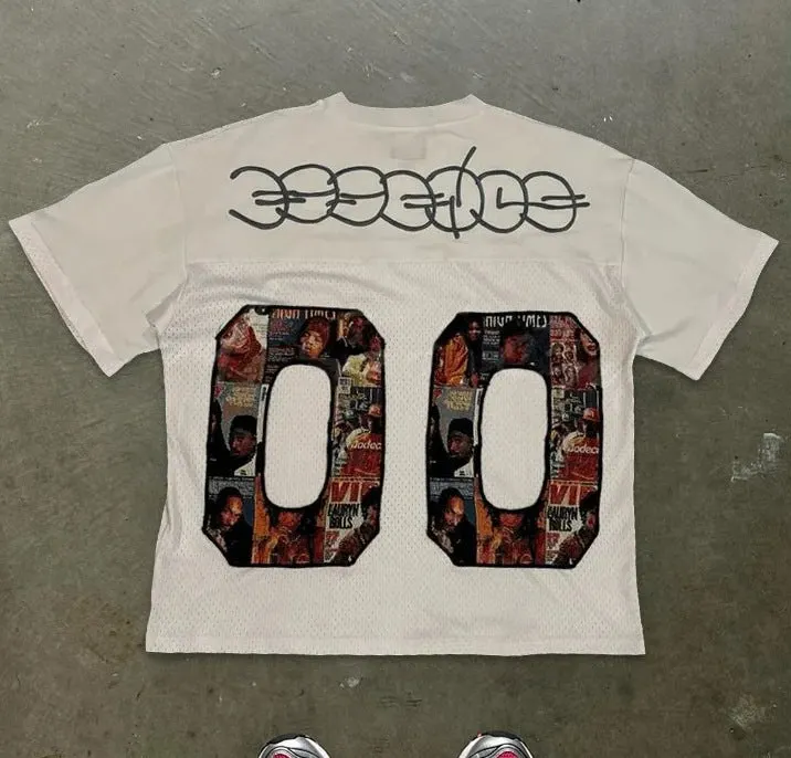 Maxct 90S Streetwear Y2K Summer New American Large Digital Figure Printed Mesh Transparent Loose Top Men'S And Women'S T-Shirt