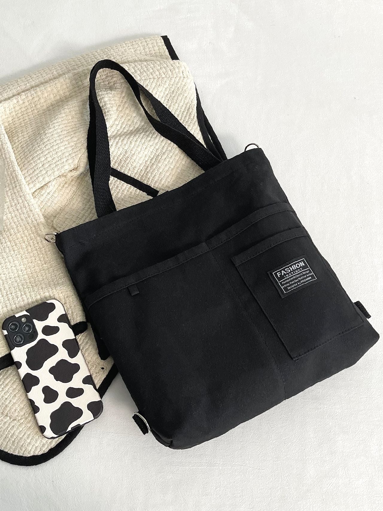 Maxct - Letter Graphic Shopper Bag with Bag Charm  - Women Tote Bags