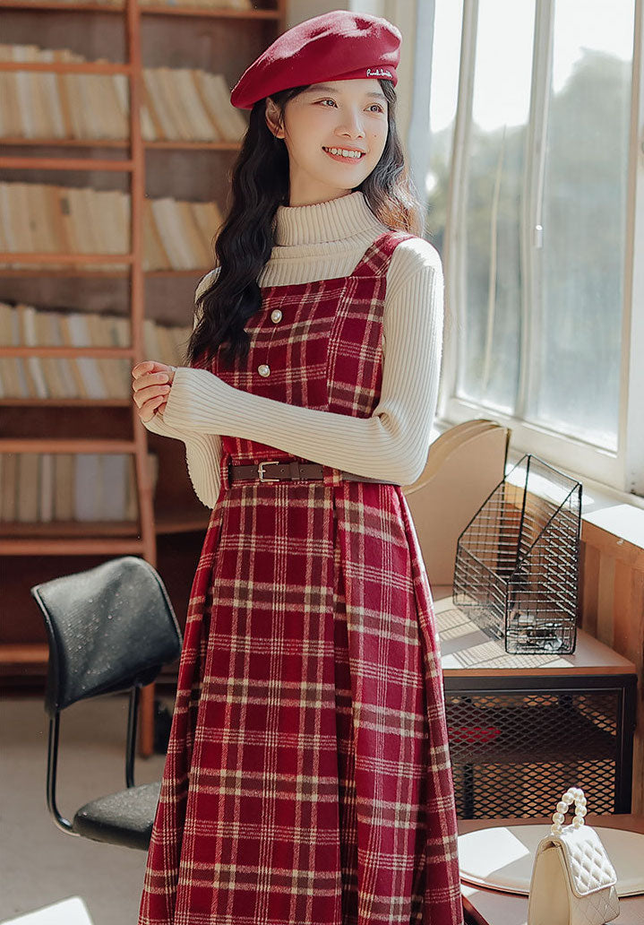 Holiday Plaid Pinafore Midi Dress Maxct