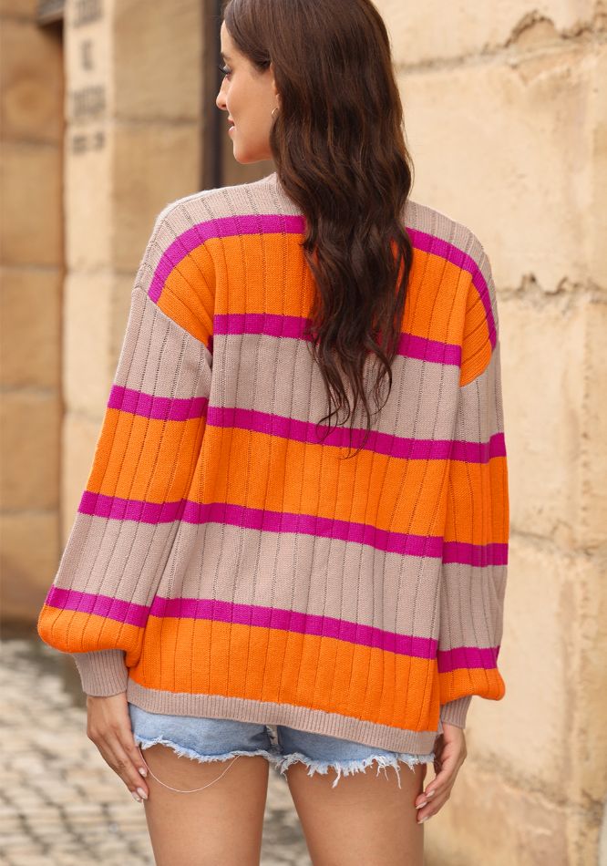 Maxct &Contrast Striped Drop Shoulder Open Front Cardigan