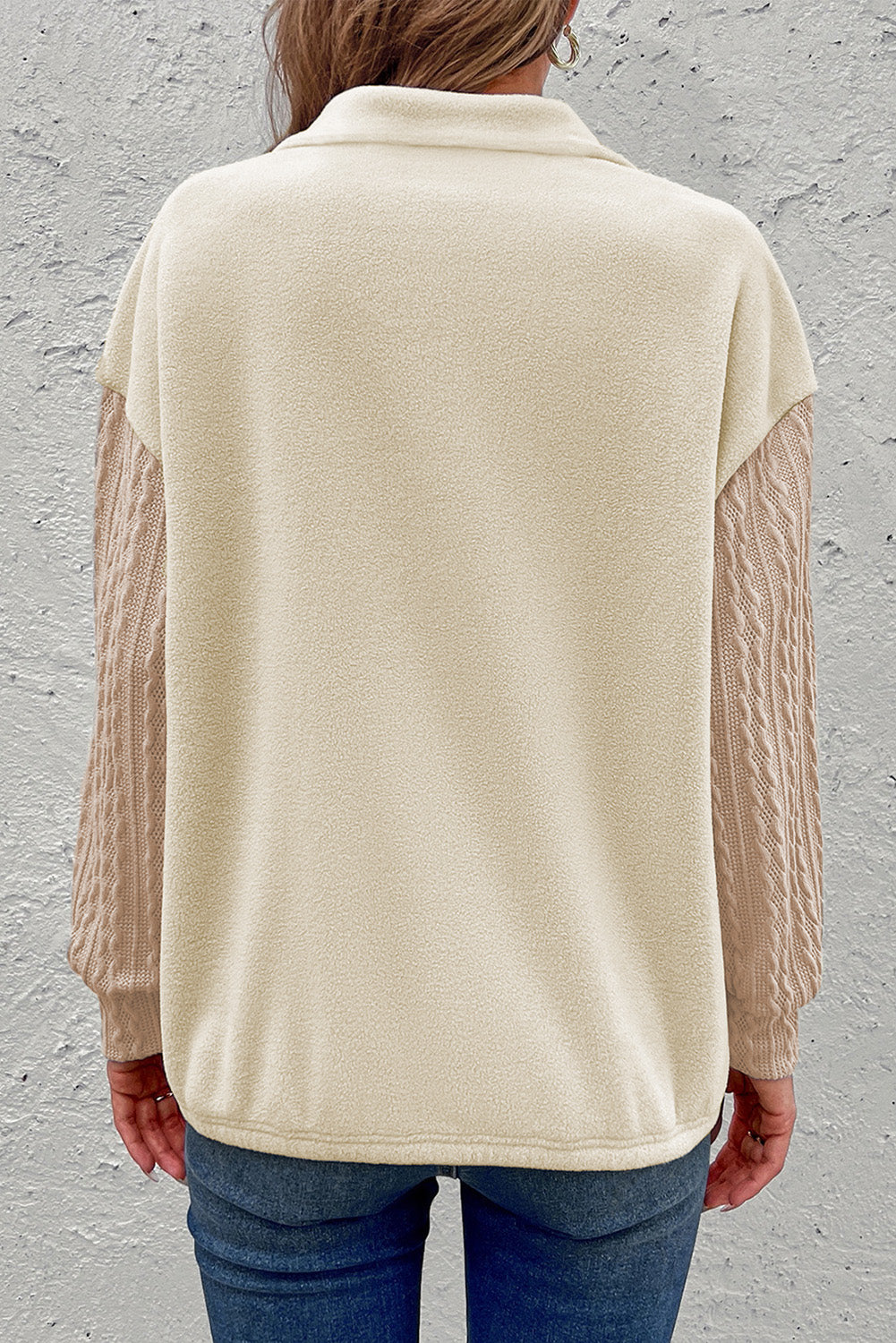 Maxct &Zip-Up Dropped Shoulder Cable-Knit Sweatshirt