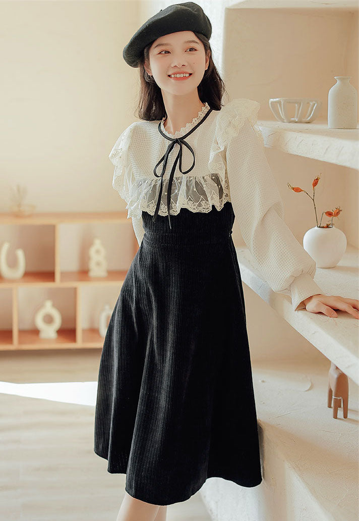 Square Lace High Neck Sweater Dress Maxct