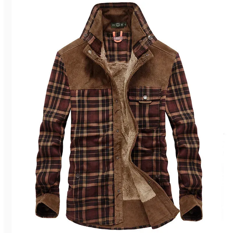 Maxct &Men's Warm Plaid Fleece-Lined Shacket