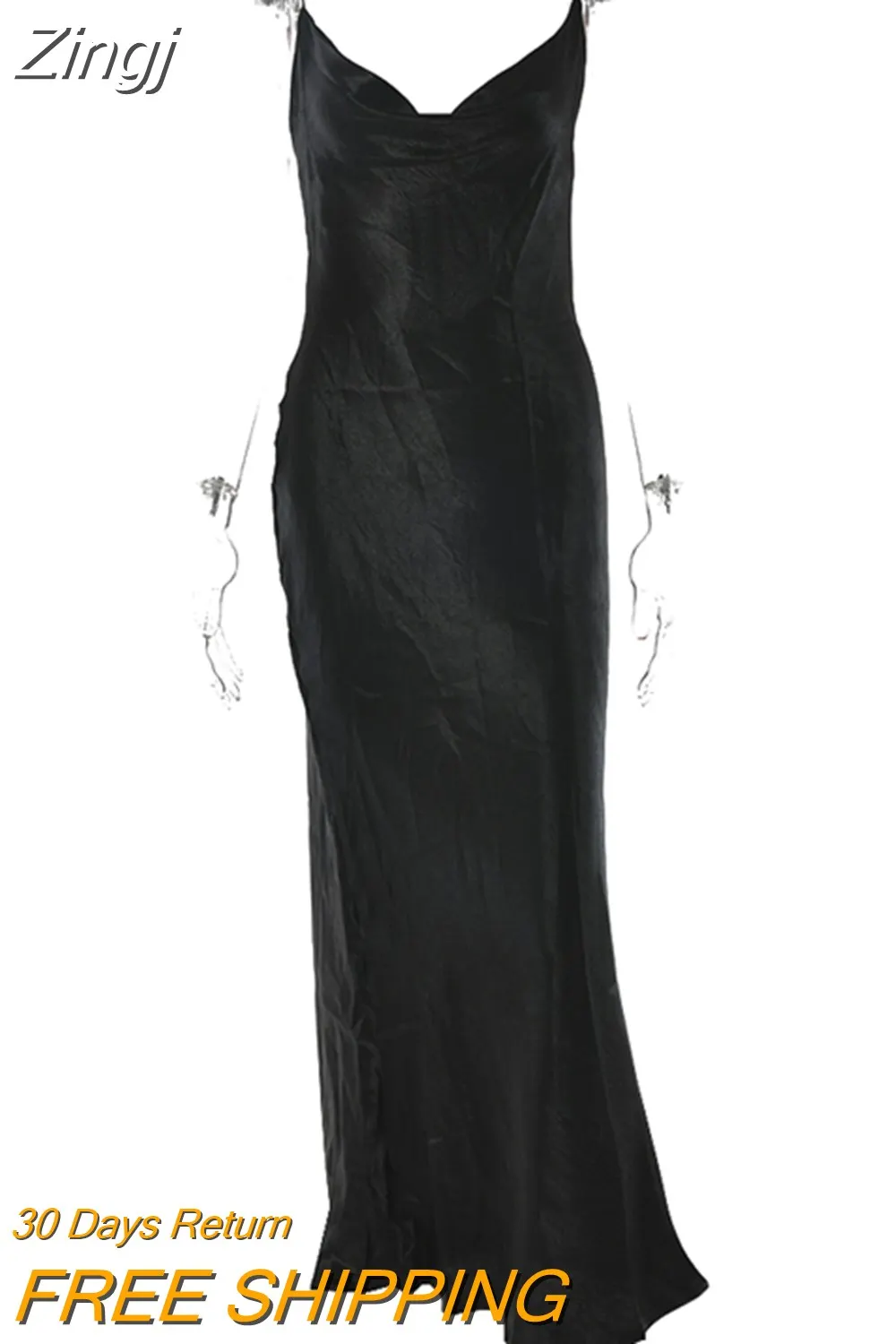 Maxct Elegant Satin Backless Long Dress For Women Gown Summer Spaghetti Strap Sleeveless Night Club Party Long Dress Vestido
