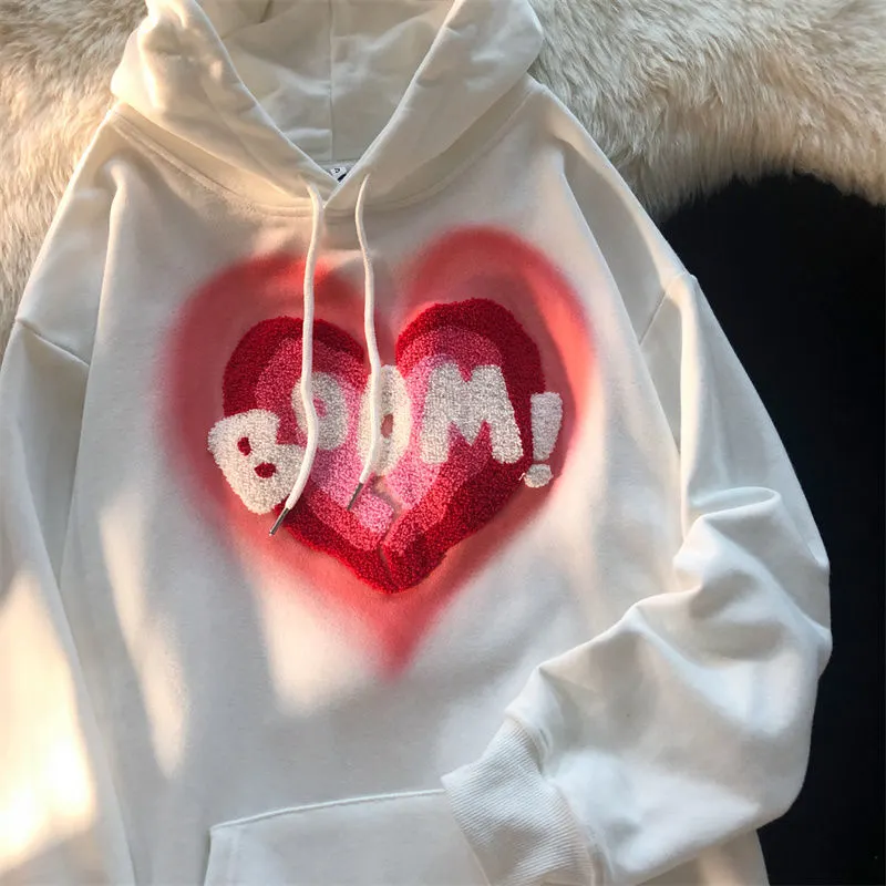 Maxct Love hooded sweater Y2K autumn new Korean version of loose long-sleeved shirt female student flocking love letter jacket trend