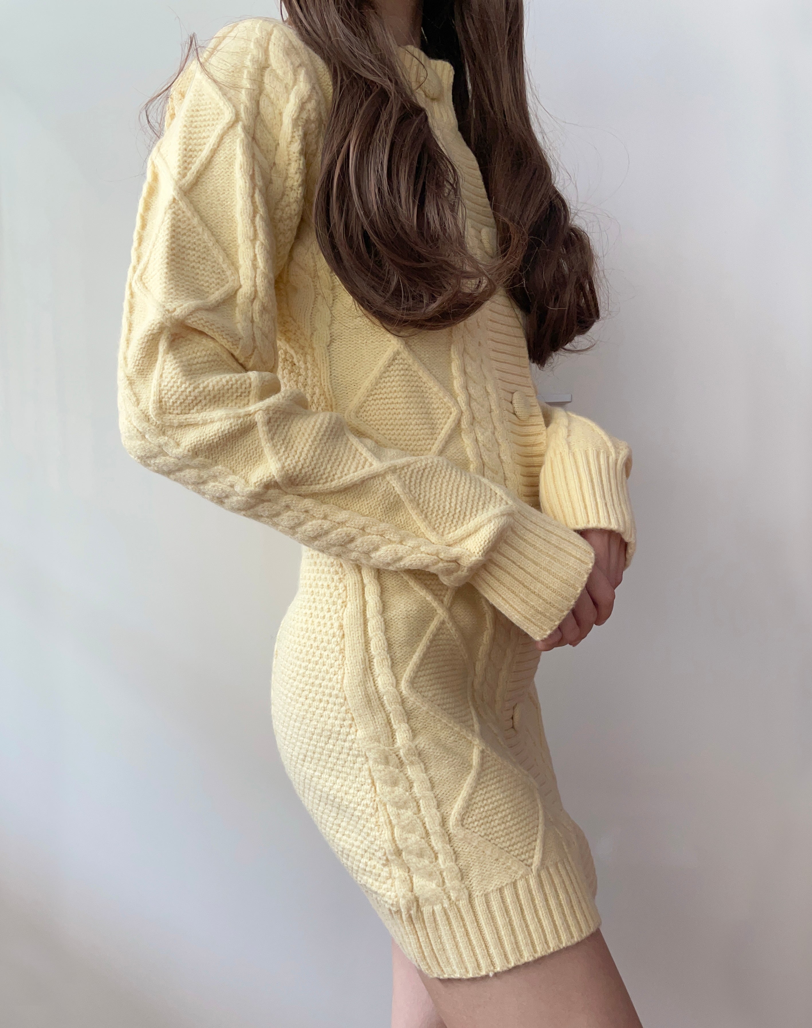 Button Cable Knit Sweater Dress Maxct