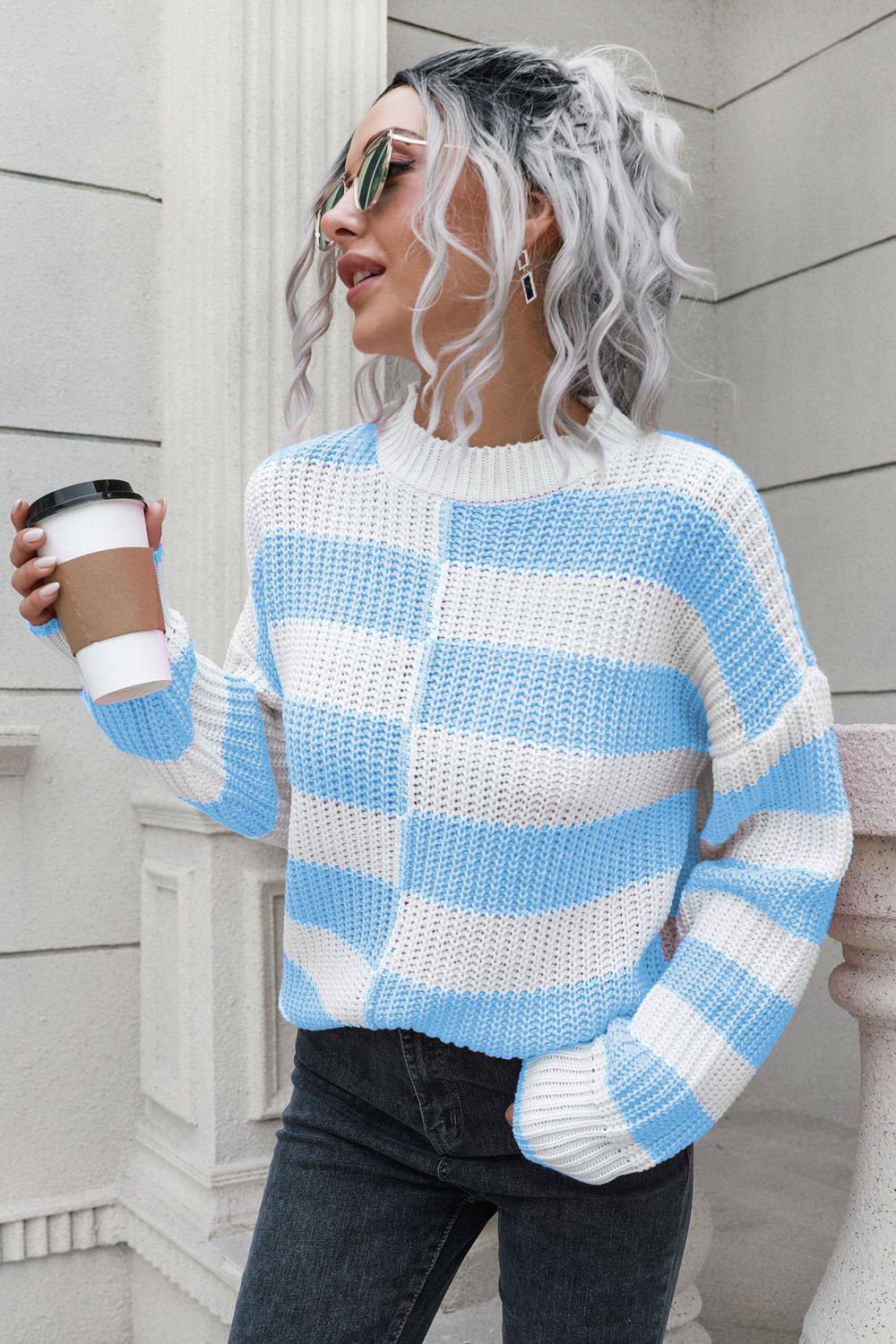 Maxct &Color Block Dropped Shoulder Sweater