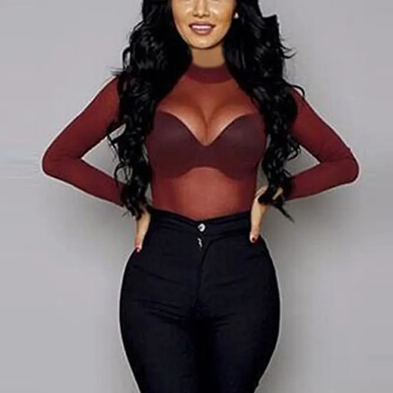 Maxct Women Blouses See Through Transparent Mesh Stand Neck Long Sleeve Sheer Blouse Shirt Ladies Tops Tee - Image 5