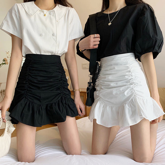 French Summer Ruched Mini Skirt Maxct