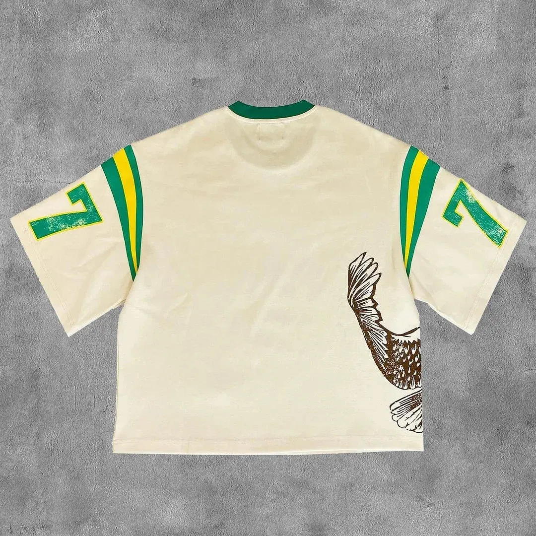 Maxct Y2K Retro American Casual Hip-hop Splicing Clothing Vintage Aesthetic Gothic Fashion Sports High Street Jersey T-shirt Man