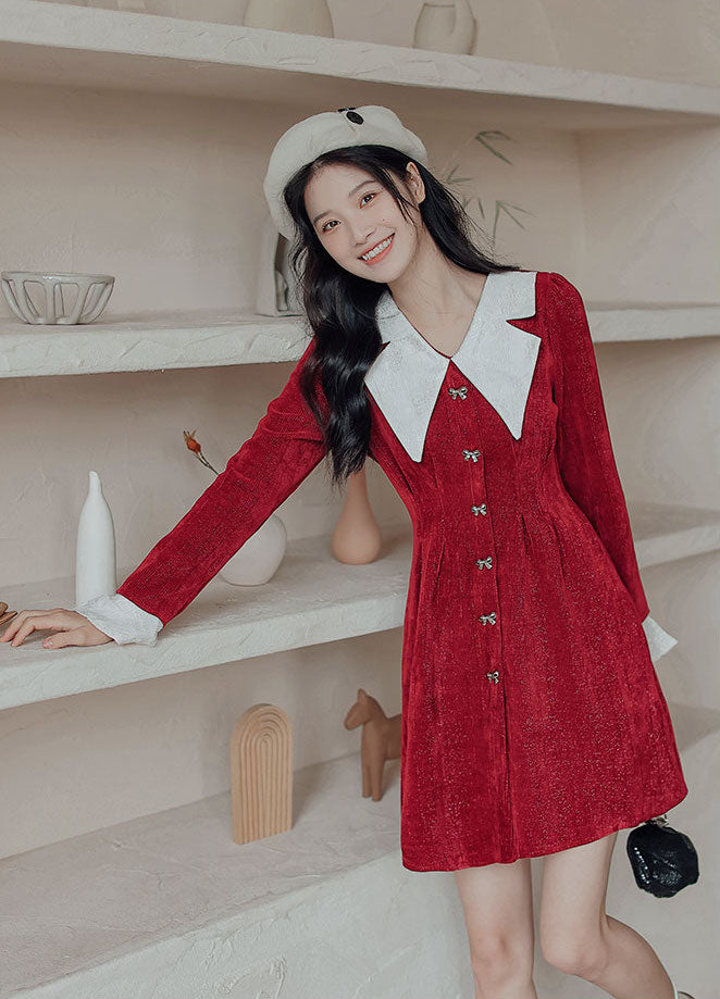 Sweet Bow Peter Pan Knit Dress Maxct