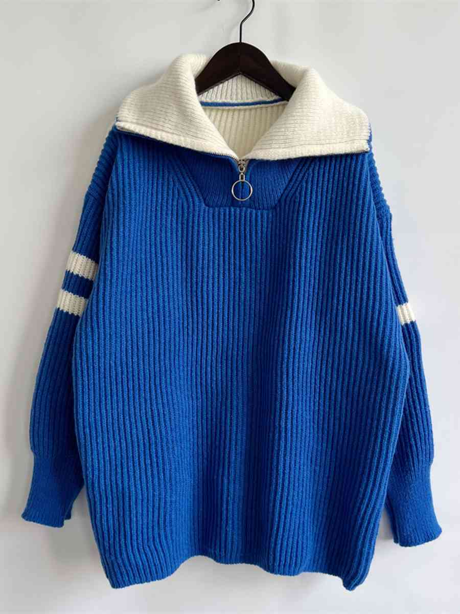 Maxct &Ribbed Two-Tone Half Zip Sweater