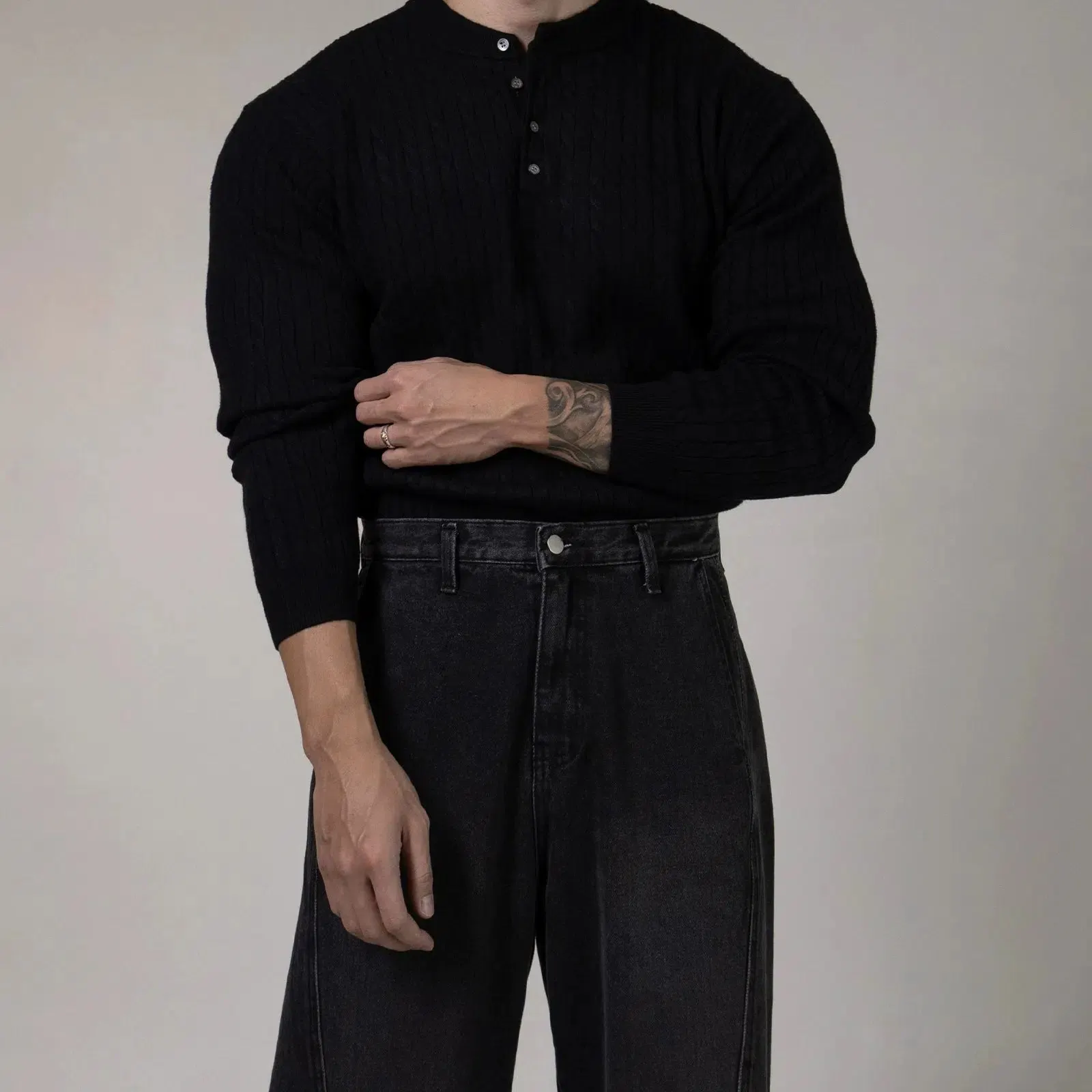 Maxct Bottoming Henry Collar Sweater