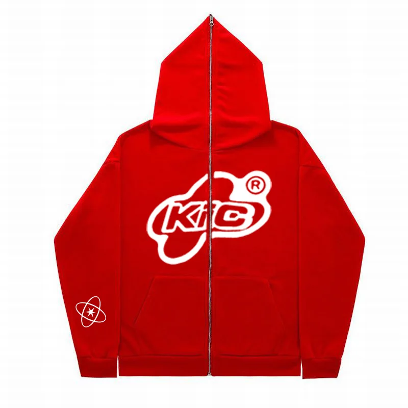 Maxct American Retro Fashion Letter Printing Full Zipper Hoodie Male Y2K New Harajuku Gothic Loose Casual Sweatshirt Unisex Hoodie