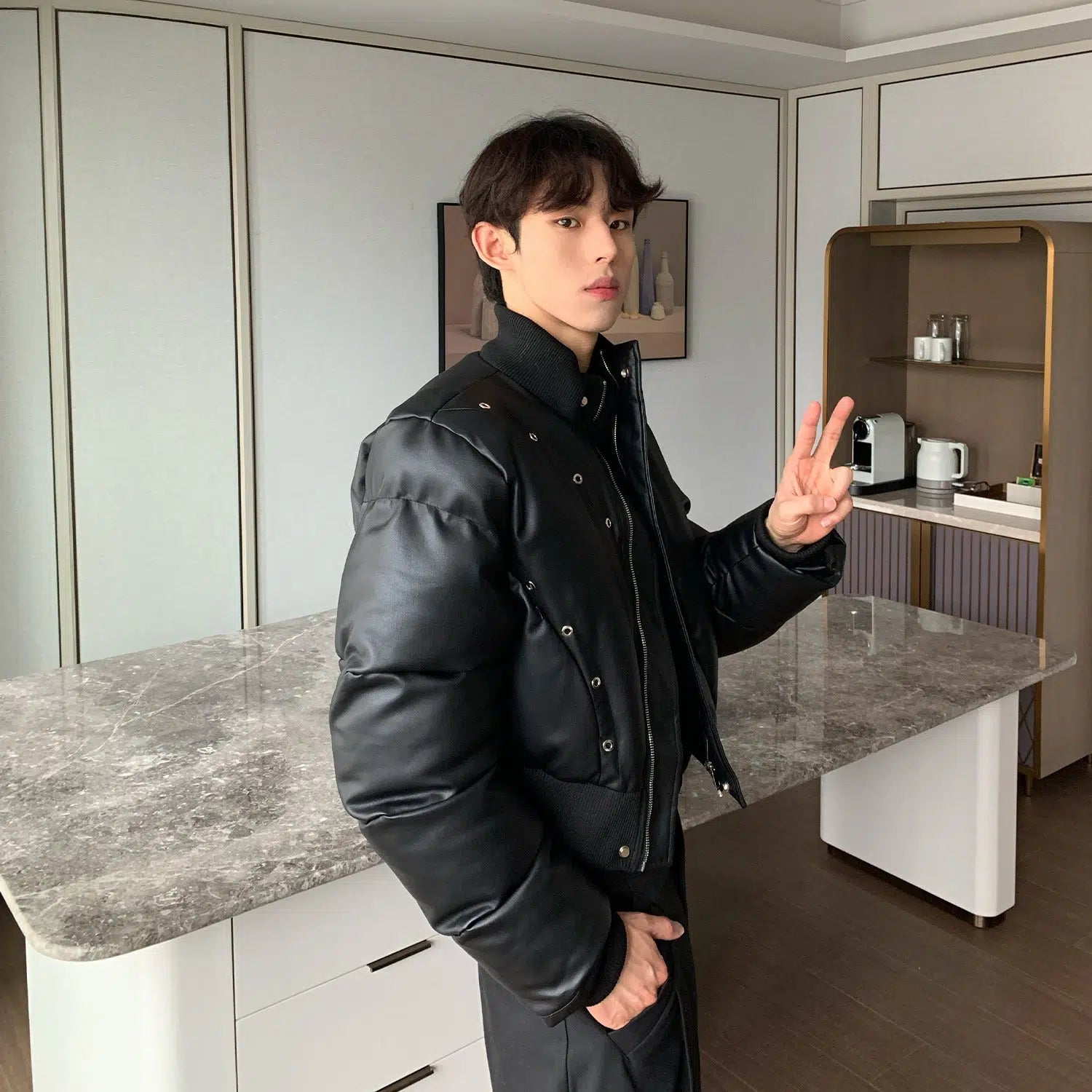 Maxct Baseball PU Leather Padded Bomber Jacket
