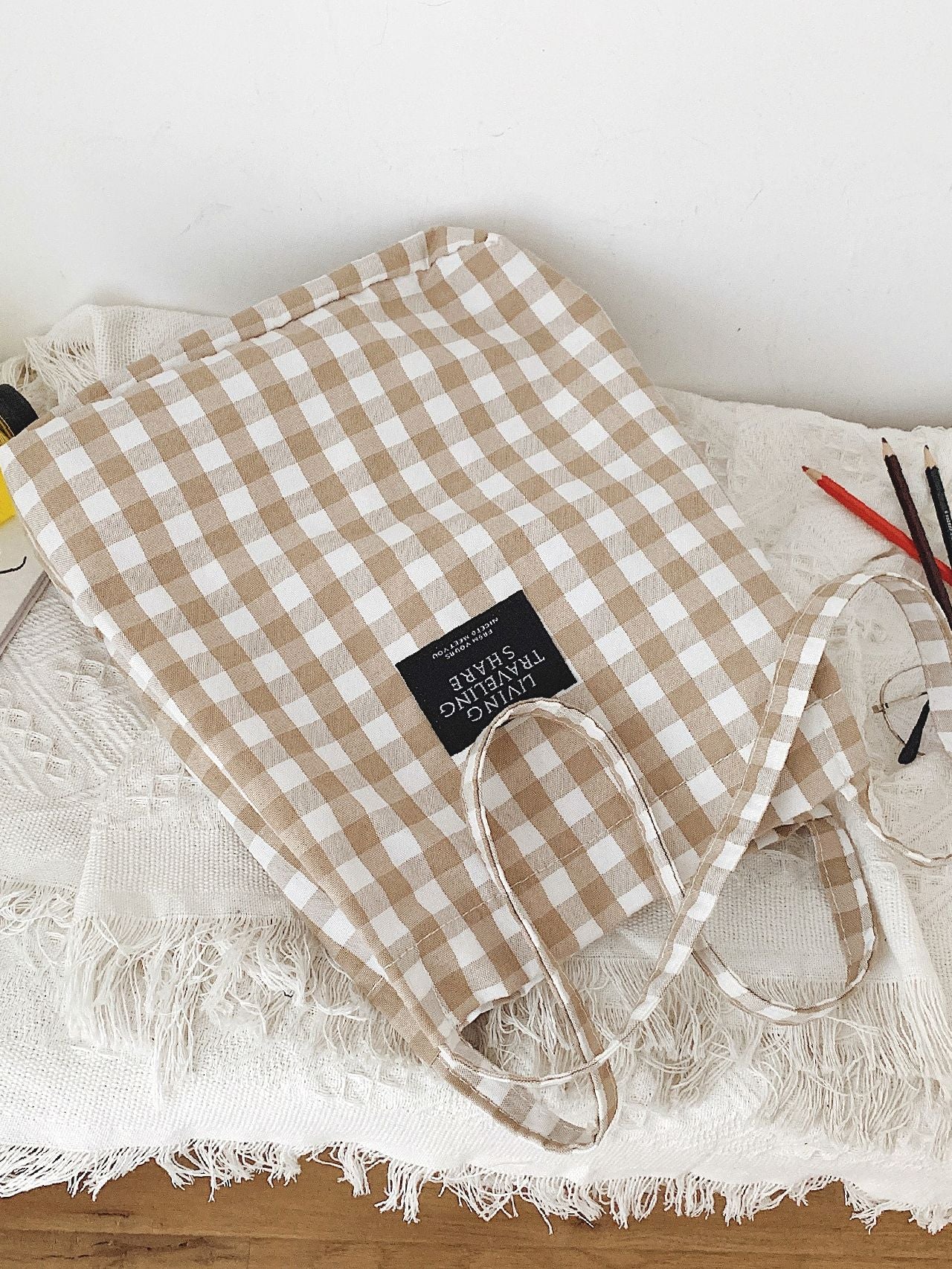 Maxct - Letter Patch Gingham Shopper Bag  - Women Tote Bags