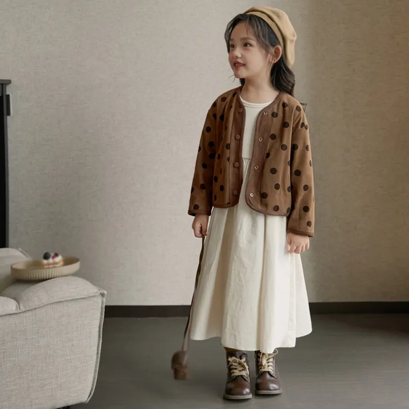 Maxct Autumn Kids Girls Beige Grey Simple Casual Patchwork Princess Elegant Long Sleeve Dresses Korean Style