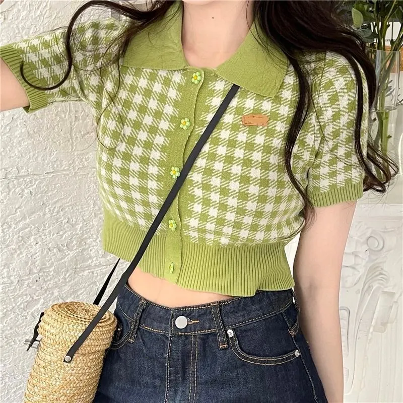Maxct Short Sleeve T-shirts Women Summer Crop Tops Korean Style Girls Sweet Ins Fashion Simple Tender Designer All-match Knitted