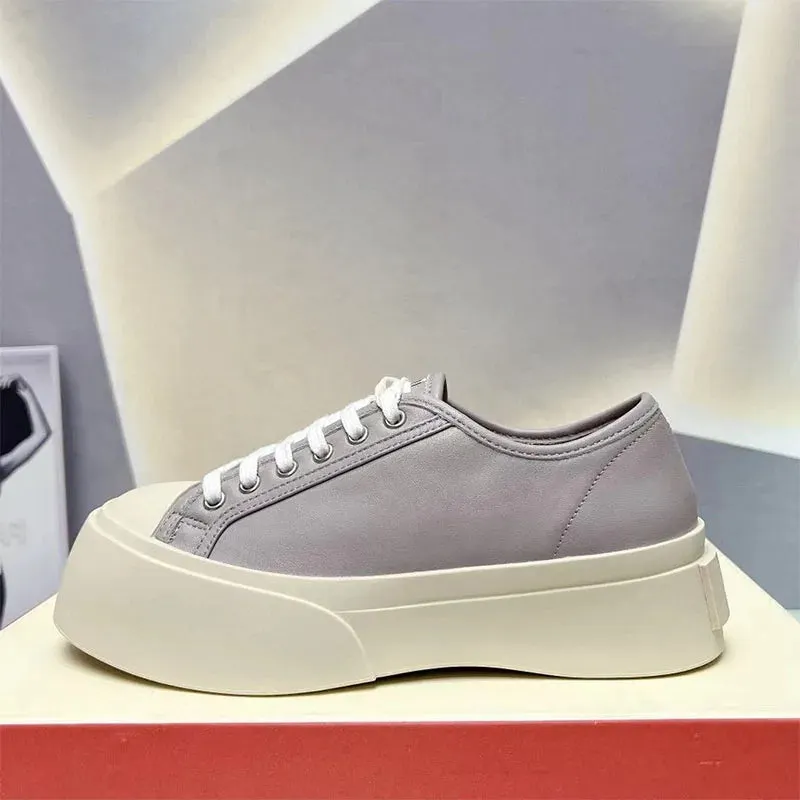 Platform Sneakers - Round Toe Lace-up Leather Comfort Maxct