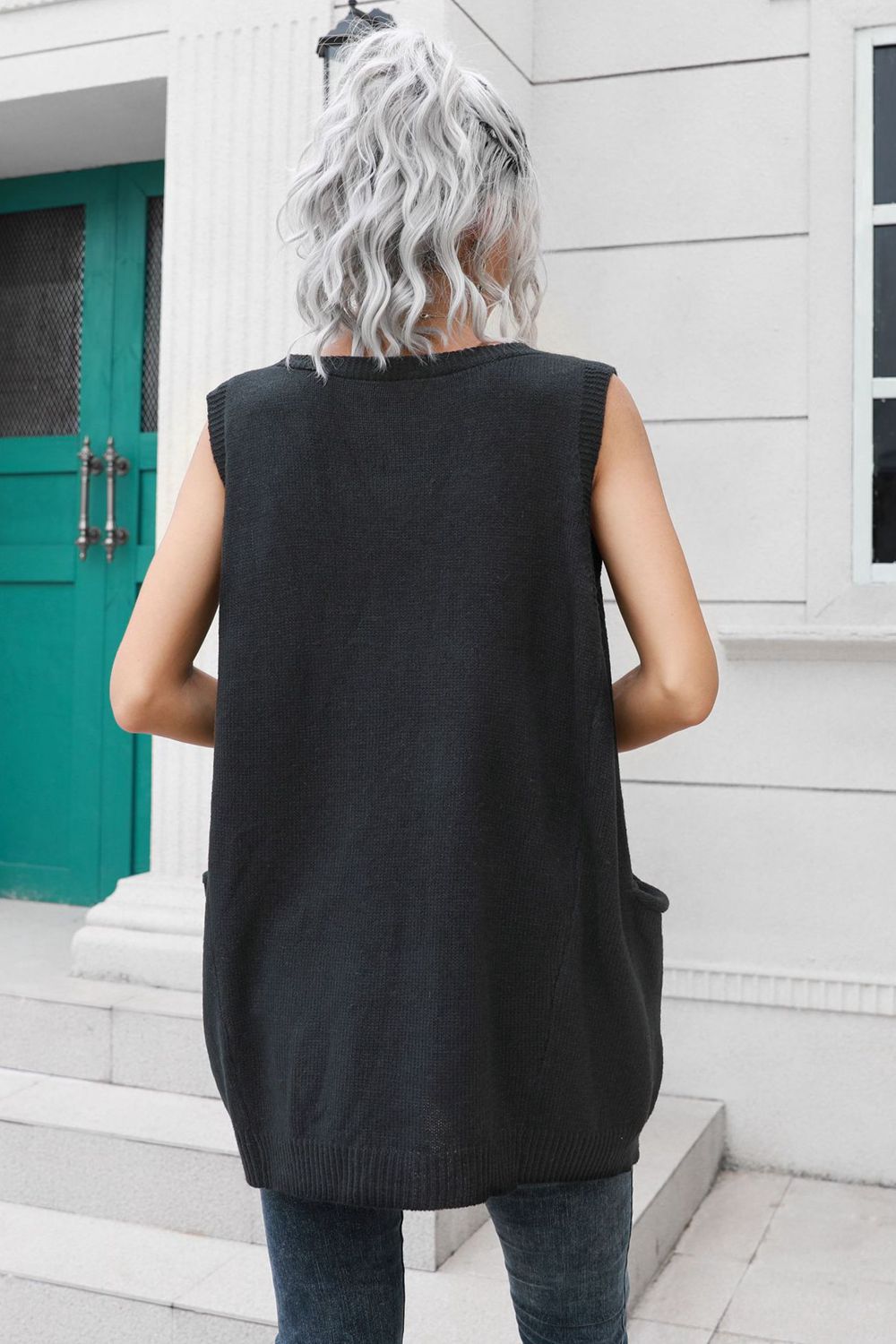 Maxct &V-Neck Sleeveless Sweater Vest with Pocket