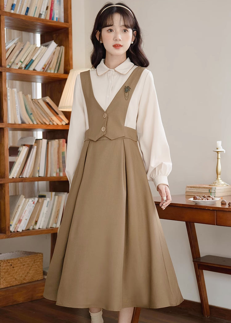 Basic Woven Vest Pinafore Dress / Blouse Maxct