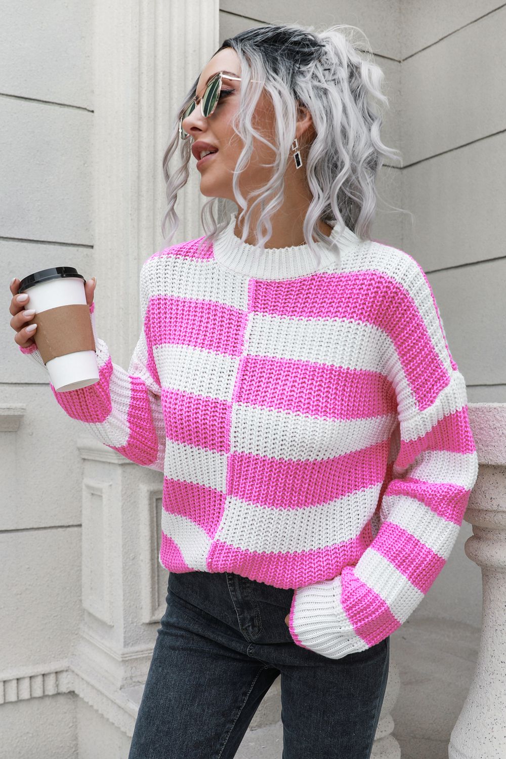 Maxct &Color Block Dropped Shoulder Sweater