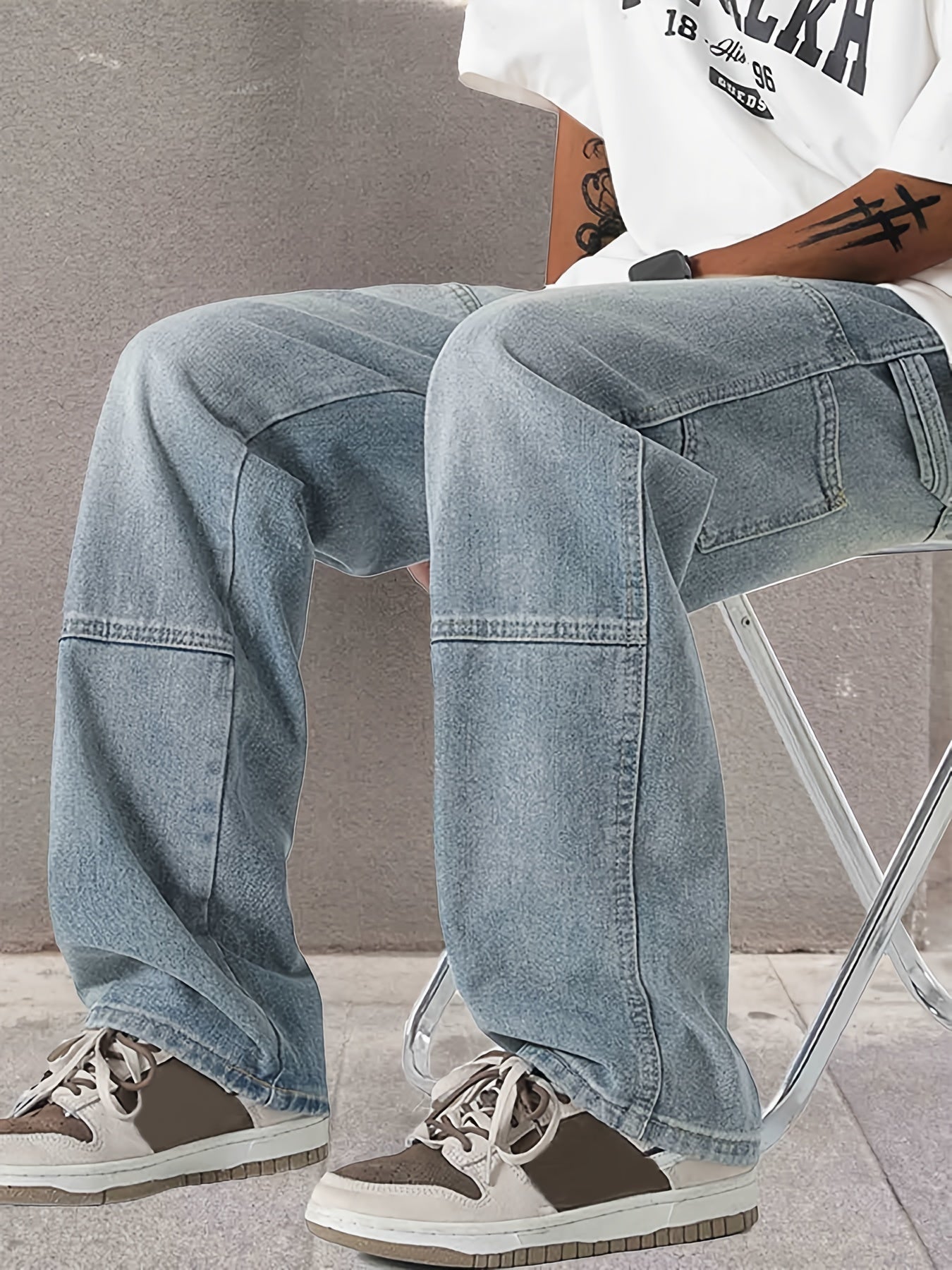 Maxct  Regular Fit Jeans, Men's Casual Street Style Straight Leg Denim Pants For Spring Summer
