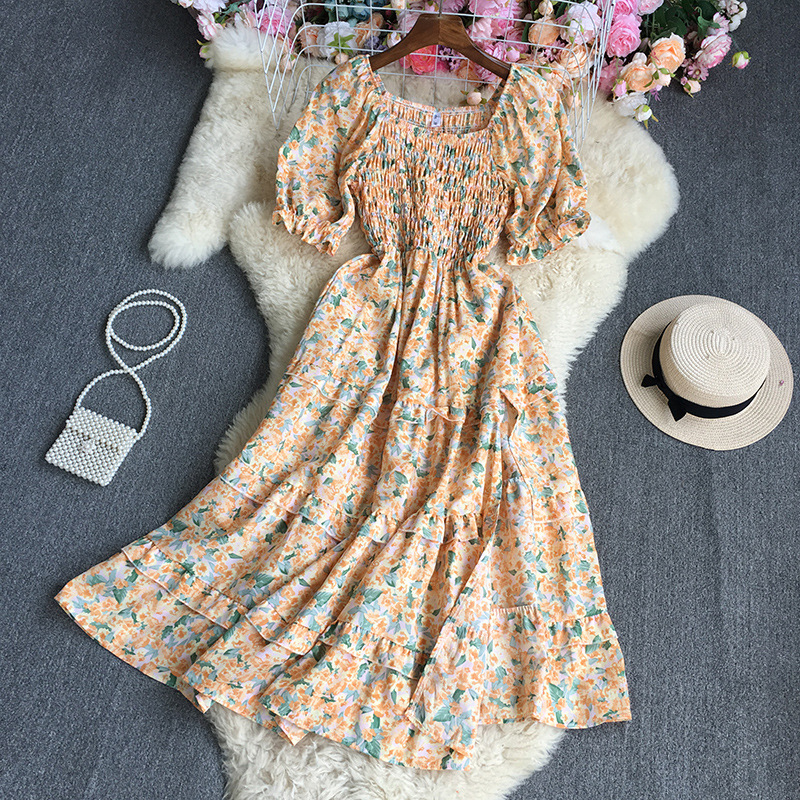Maxct Maxct Broken Flowers Tighten Short-Sleeved Dress