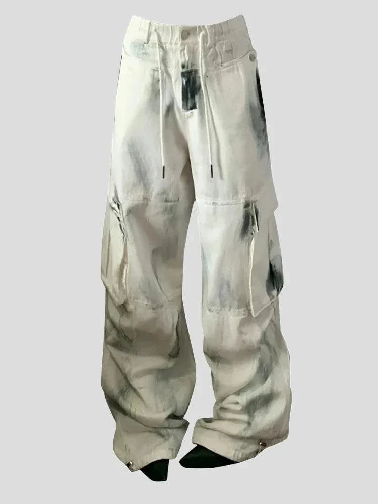 Women's White Washed Baggy Cargo Jeans