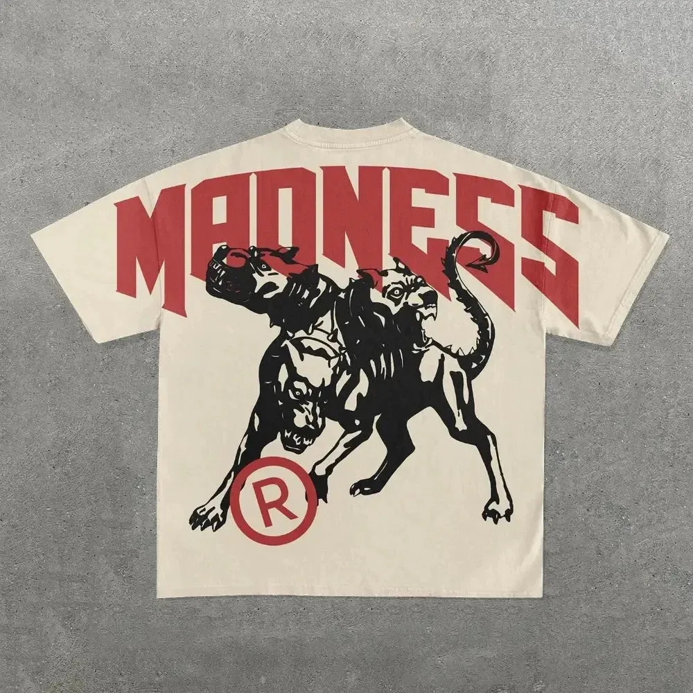 Maxct European and American fashion trend cartoon print oversized T-shirt men's Y2K street Harajuku loose short-sleeved T-shirt