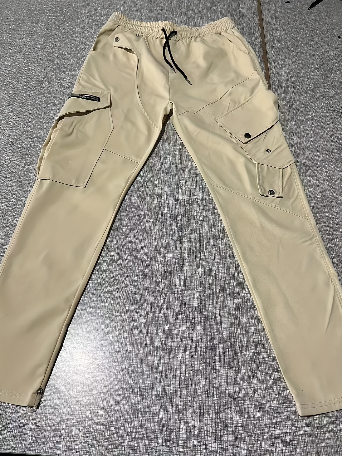Men's Drawstring Cargo Pants, Zip Pocket Slim Fit Trendy Outdoor Pants, Mens Work Pants, Tactical Pants
