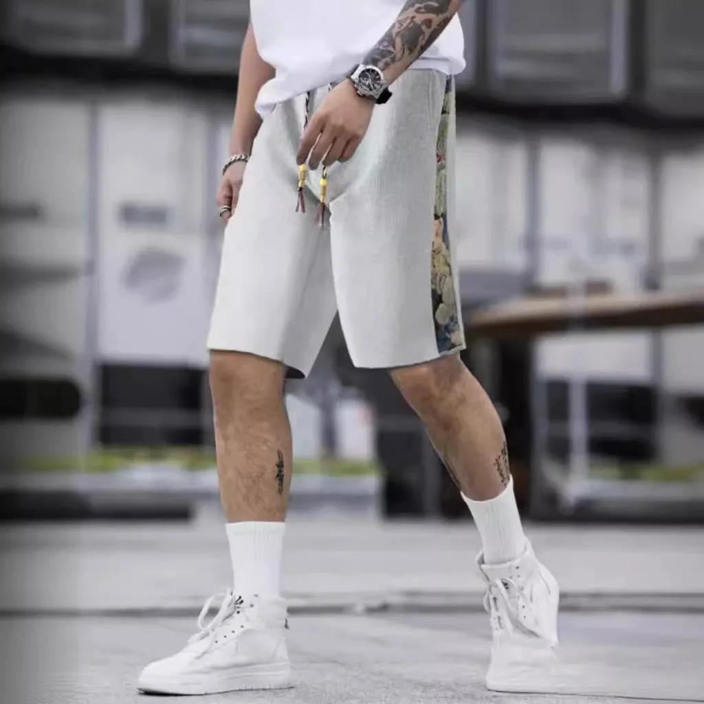 Maxct summer sweatpants boys loose and versatile outerwear sweatpants ins bear splicing five-point pants tide