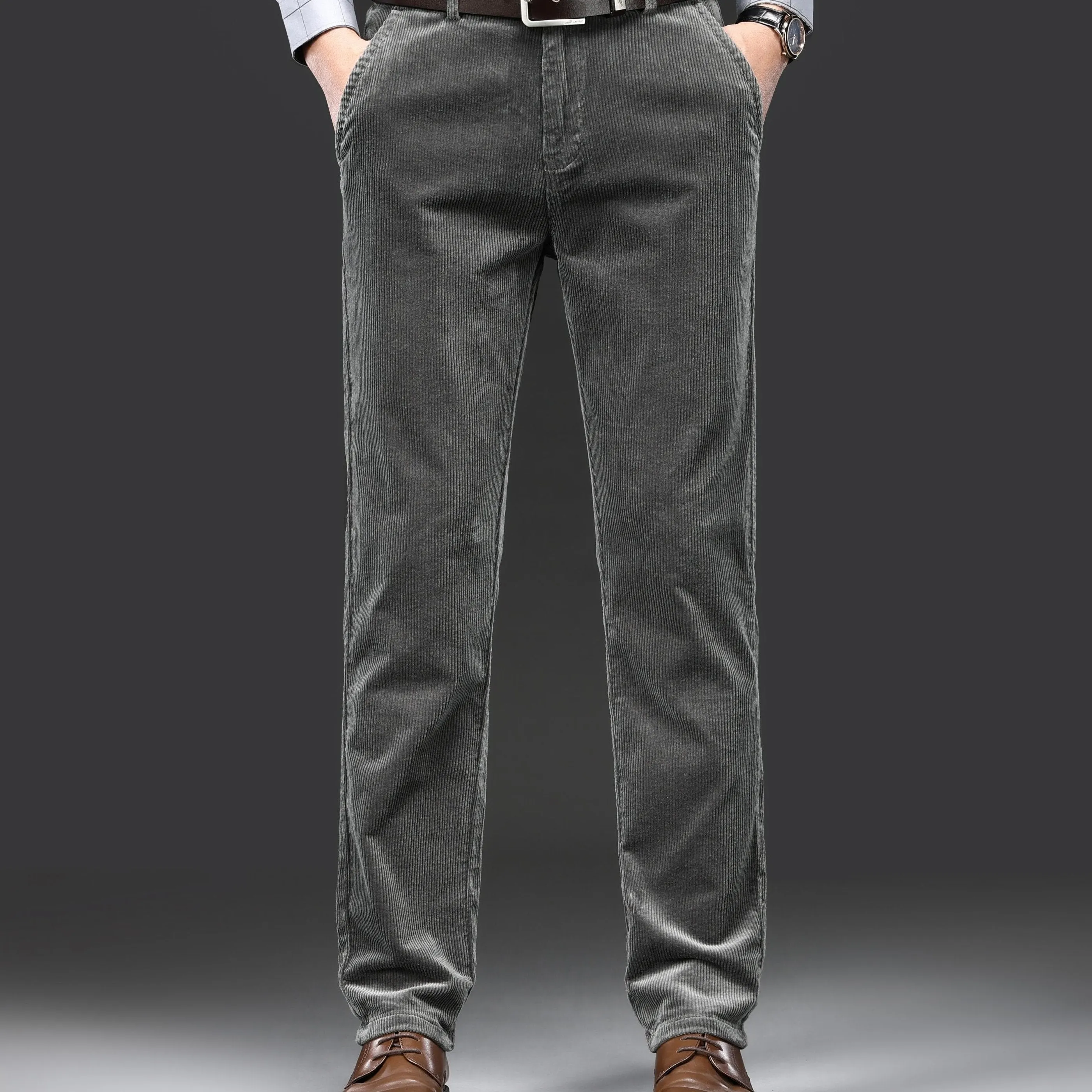 Maxct  Men's Corduroy Pants For Business, Formal Stretch Straight Leg Pants For Fall Winter