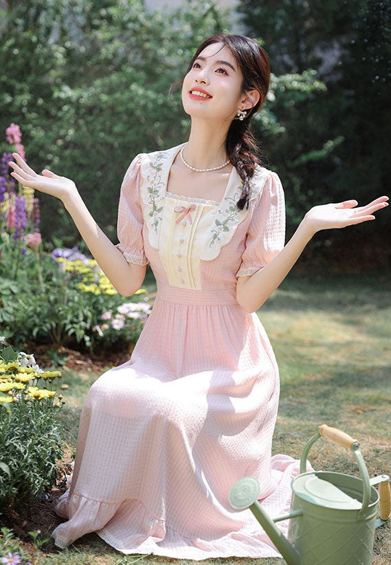 Sweet Floral Embroidered Midi Dress Maxct