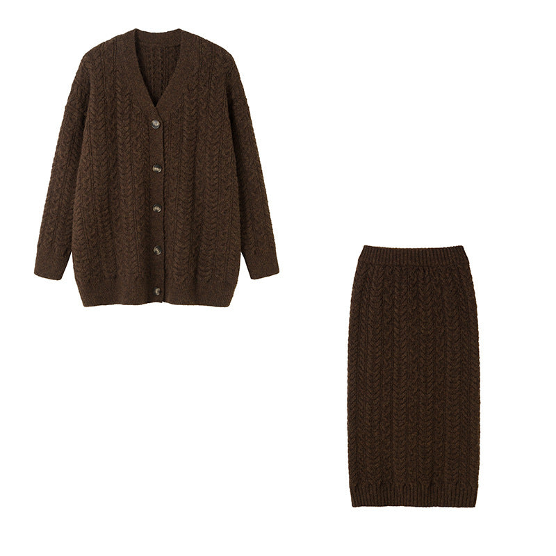 Maxct Casual Knitted Cardigan&Skirt 2 Piece Suit