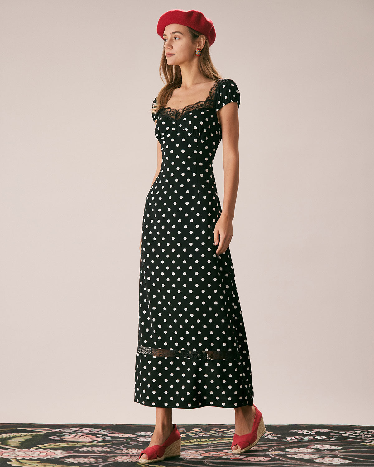 Maxct The Black Lace Trim Polka Dot Maxi Dress