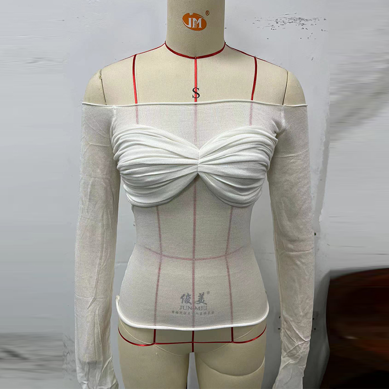 Maxct Sexy Transparent Off Shoulder Shirts Women Slim Fit Solid Perspective Thin T-Shirt Female Autumn Chic Elegant Daily Tops