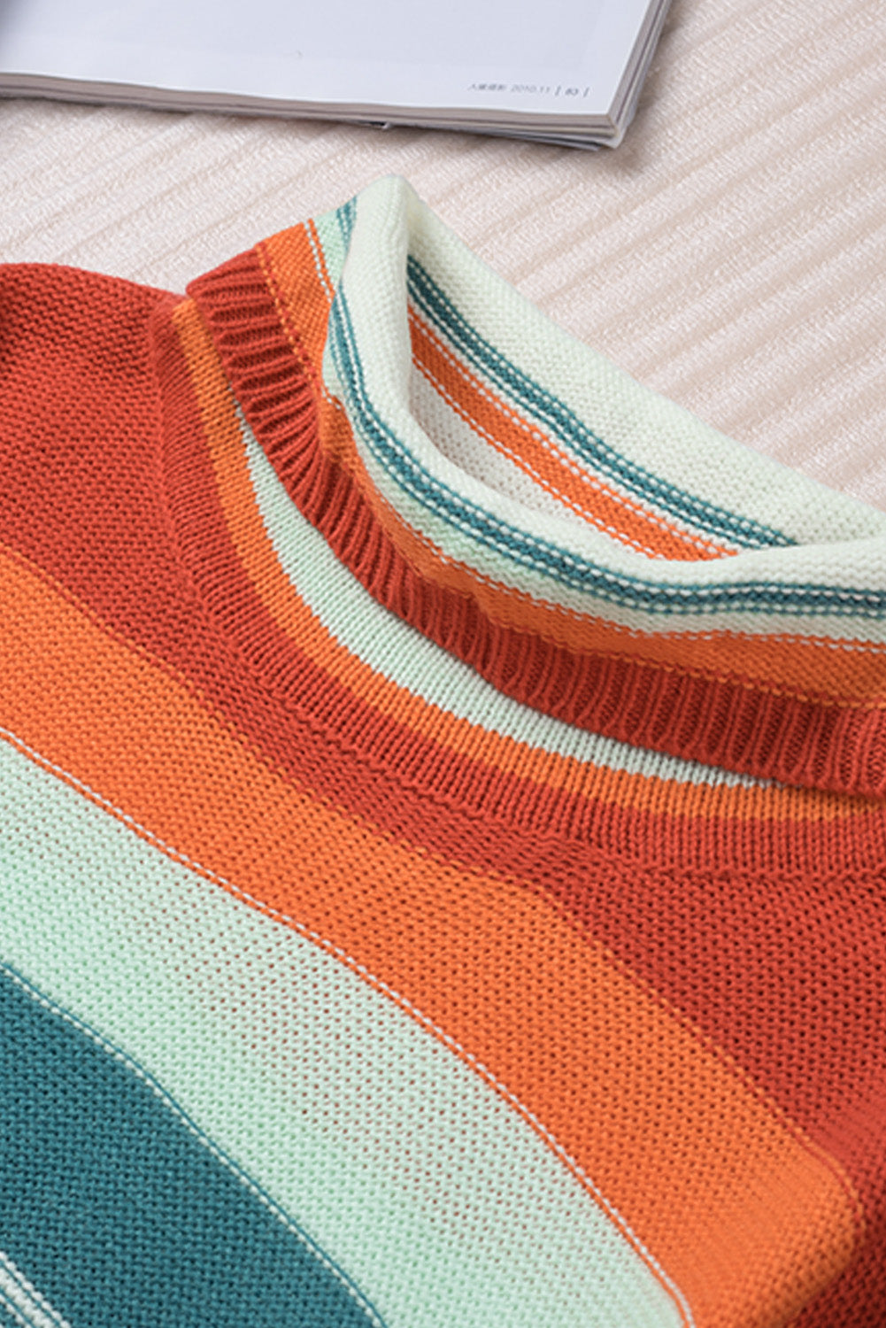Maxct &Contrast Striped Turtleneck Dropped Shoulder Sweater