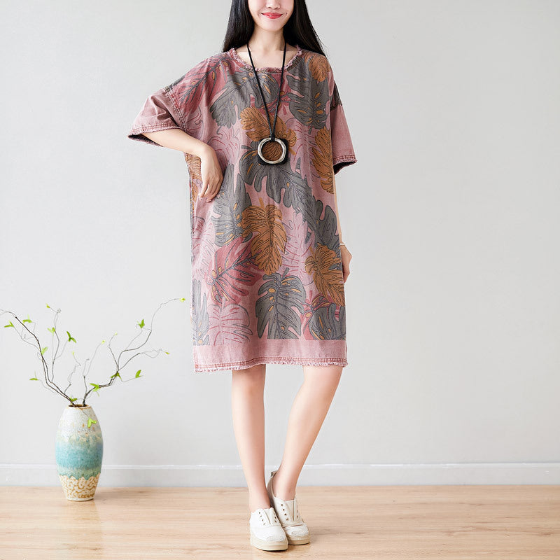 Summer Casual Floral Printed Cotton T-Shirt Dress