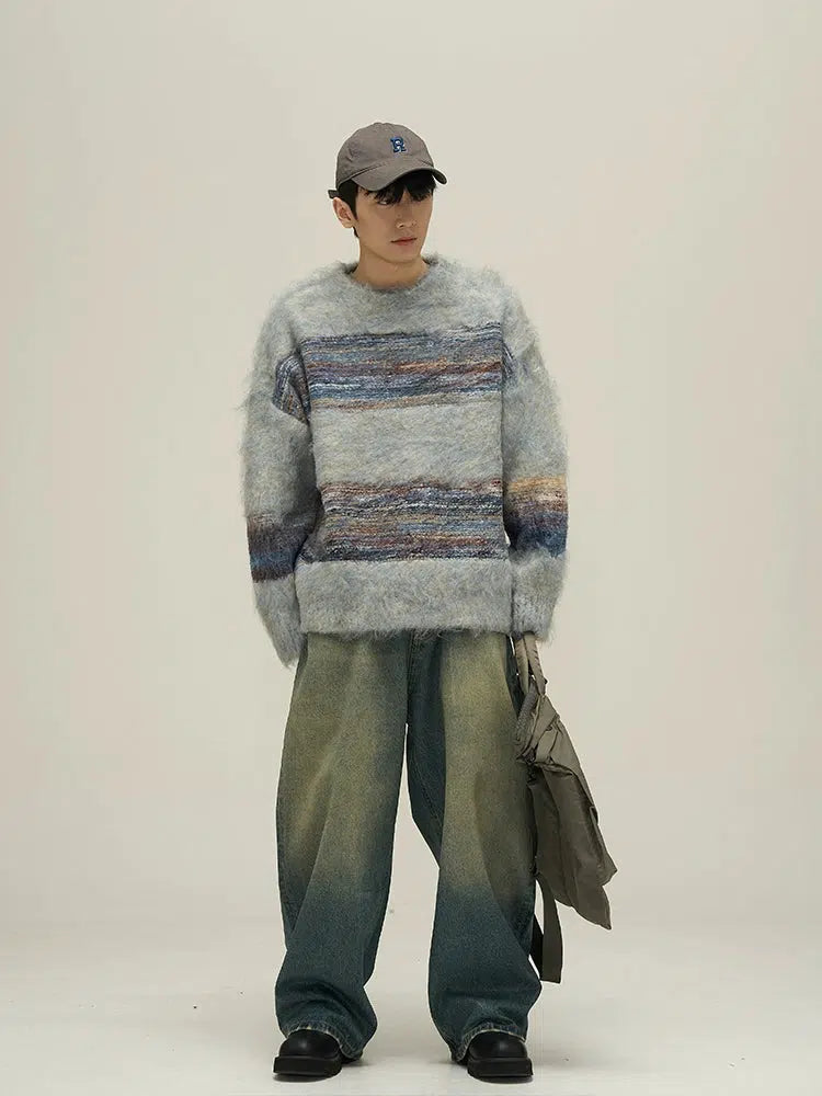 Maxct Striped Mohair Round Neck Sweater