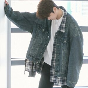 Maxct Plaid Patchwork Denim Jacket