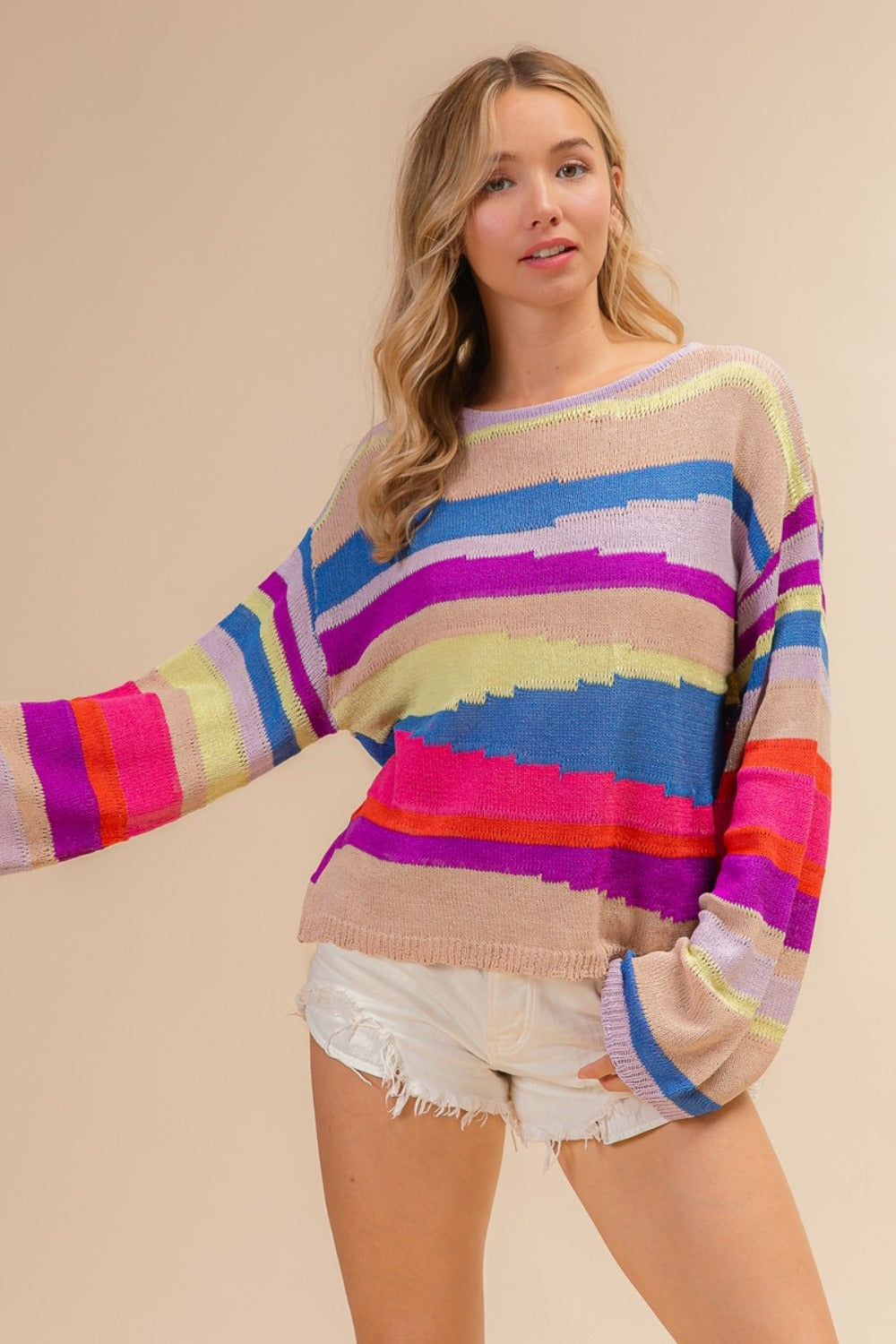 Maxct &BiBi Multi Color Geometric Stripe Sweater